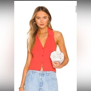 NWT 525 America (Revolve) Polo Halter Knit Top in Papaya